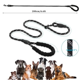Training Lead, Strong Rope Long line Dog Lead Leash with Soft Padded Handle and Heavy Duty Hook, Perfect for Puppy Walks, Easy to Use Reflective Dog Leads, Nylon Dogs Leads (Size Large, Black, 2m)