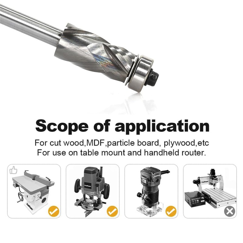 Sinoprotools Bottom Bearing Compression Spiral Flush Trim Router Bit 1/4