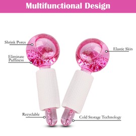 APOMOONS 2pcs Ice Globes for Facials, ice Globes for face and Eyes, ice Balls for face, Facial Ice Globes Skin Care Tools for Brighten Tighten Skin Hot & Cold Use (Pink)