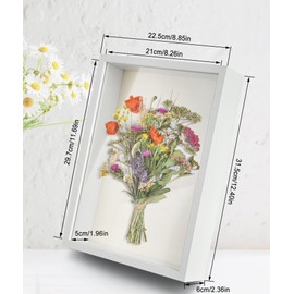 Shadow Box Frame, Wooden White Deep Box Frame Large Deep Shadow Picture Frame Wood Memory Box Display Case for Crafts, Photos, Keepsake (White)