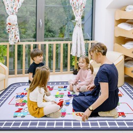 Kids Play Mat 5x7Ft,Playroom Rug for Kids,Non Slip Kids Rug for Playroom Bedroom Boys Train and Road Educational Classroom Rug Non-Slip Floor Carpet for Playroom Classroom Bedroom (Grey, 5'x7')