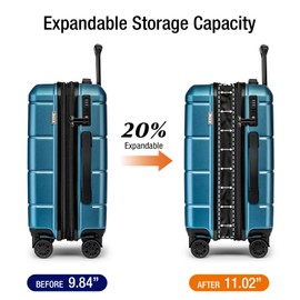 KYME Hardside Expandable Carry On Luggage 22x14x9 Airline Approved,20 Inch Hard Shell Suitcase with Double Spinner Wheels TSA Lock,Travel Rolling Luggage with Cup Holder for Men Women,Light Blue