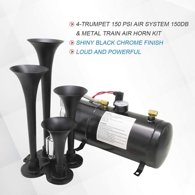 150DB 4 Trumpet Train Horns kit Super Loud Air Horn