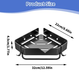 Culinavog Shower Corner Shelf, Corner Shower Caddy No Drill, Bathroom corner Shelves Wall Mounted with Towel Bar, shower Caddy CORNER Stainless Steel, Bathroom COrner Shelf with 2 Hooks (Black)