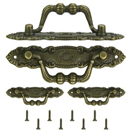 KBNIAN 4 Pcs Antique Furniture Handles, Bronze Drawer Ring Pull Handles Vintage Decorative Handles Drawer Handles with Screws for Furniture cabinets, cabinets, Dressers, Wooden Boxes