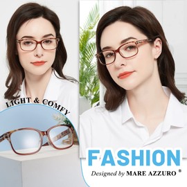 MARE AZZURO Lightweight Reading Glasses 2.50 Women Retro Rectangle Readers 100 125 150 175 200 225 250 275 300 350 400 500 600 (Tortoise, 2.5)
