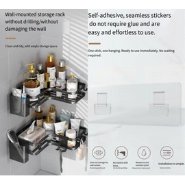 AESTHELIV Adhesive Corner Shower Caddy Hanging - 6 Pack Rustproof Stainless Steel Corner Shelves Large Capacity Shower Organizer, Shower Caddy with Bathroom Accessories (Black)