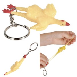 Stretch Rubber Chicken Keychain (3 Inch) (12 Pack) Yellow Mini Rubber Chickens for Purses and Keys Fidget Toy (12)