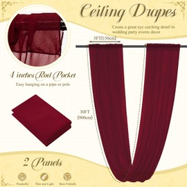 ROMANKAS Ceiling Draping Fabric Dusty Rose Ceiling Drapes for Weddings 5x30ft 2 Panels Wedding Arch Draping Fabric Chiffon Ceilings Drapery Voile Sheer Curtains for Party Ceremony Stage Swag