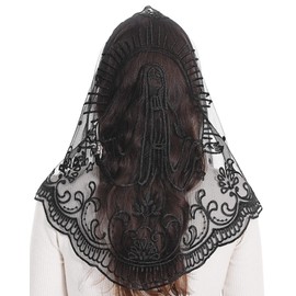 Bozidol Catholic Church Veil Mass Mantilla Chapel Lace Head Covering Religious Prayer Veil for Funeral with Hairclips (Black)