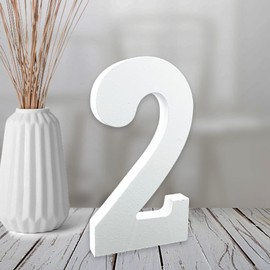 AOCEAN 4 Inch White Wood Numbers Unfinished Wood Number for Wall Decorative Standing Numbers Slices Sign Board Decoration for Craft Home Party Projects (2)