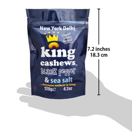 New York Delhi King Cashews, Cracked Black Pepper and Sea Salt, Oven Baked Cashew nuts, Vegan & Gluten Free. 120g x Pack of 3