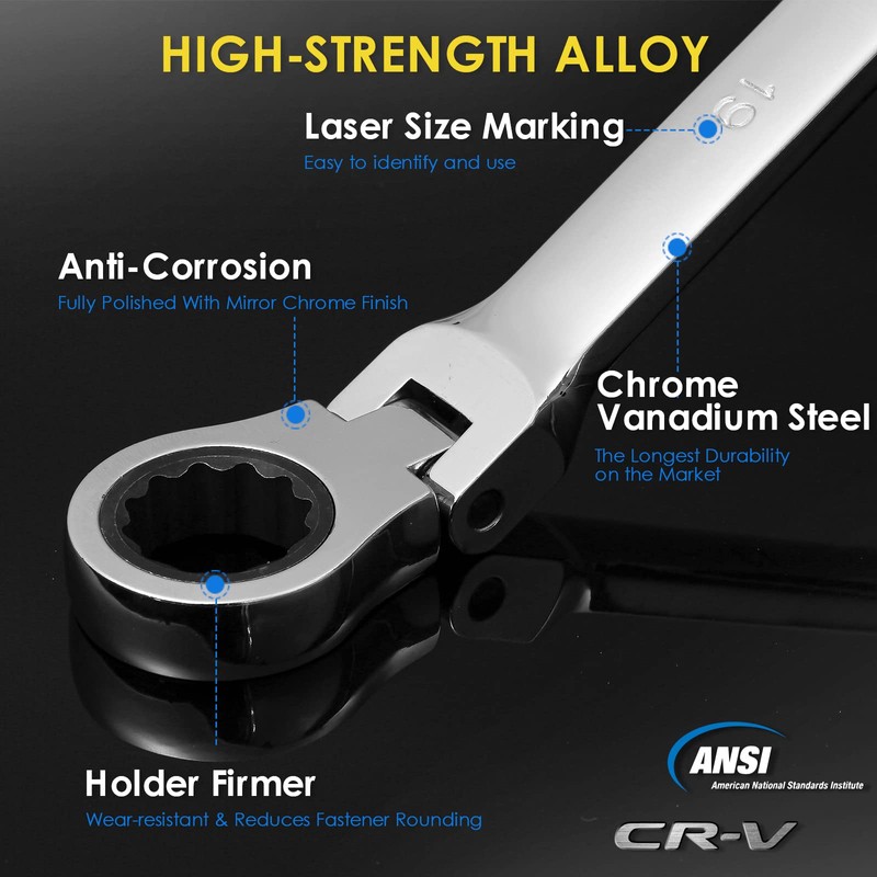 YIYEIE 6 Pcs Extra Long Flex Head Ratcheting Wrench Set,