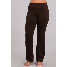 Chatoyant Plus Size Mineral Wash Bootcut Crochet Lace Brown 2XL