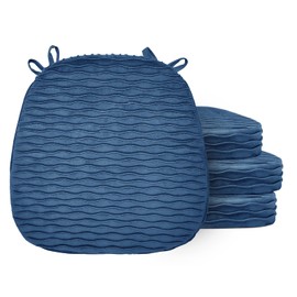 Civkor Chair Cushions for Dining Chairs Set of 4, Kitchen Chair Cushions Pads with Non Slip Backing, Dining Chair Cushions, Navy Blue 2" Thick Memory Foam/Foam with Ties, 16x16 Inch, Machine Washable