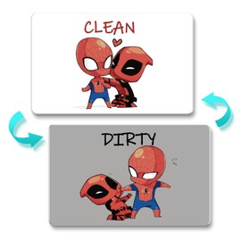 Funny Cute Cartoon Clean Dirty Dishwasher Magnet, Universal Kitchen Flip Sign Indicator, Double Sided Kitchen Dish Washer Refrigerator Magnet Flip with Magnetic Plate for Mother's Day (A-3)