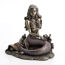 VERONESE DESIGN 6 Inch Tall Enchanted Song Mermaid Stting On Ocean Floor Cold Cast Bronzed Resin Sculpture