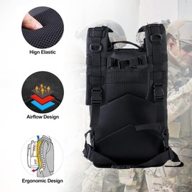 Lawaia Small Tactical Backpack Military Survival Molle Army Go Bag Hunting Gym Rucking Hiking Camping Motorcycle Rucksack With Weights for Men and Women 30L (Black)