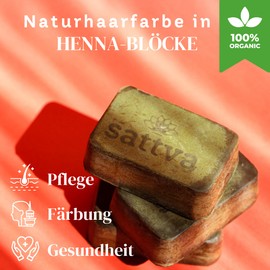 Sattva Ayurveda - Naturhaarfarbe in Henna-Block Rot - Revolutionäre Formel mit Ölen, Bio Haarfarbe Rot ECOCERT - Regenerierende Pflanzenhaarfarbe Rot - 1 Block à 80g