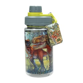 Depesche 13402 Dino World Bite Clear Water Bottle with Dinosaur Print, Green Flip-Top Lid and Handle, Capacity Approx. 500 ml