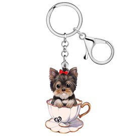 TIZURO Acrylic Cute Yorkshire Keychains Puppy Pets Animals Car Keys Keyring Jewellry For Women Dog Mom Backpack Wallet Gifts (Black)