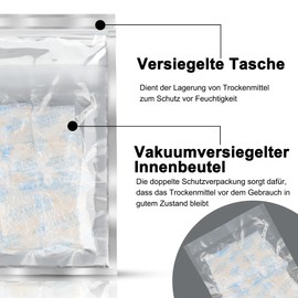 Boadw 20 g x 15 pieces silica gel bags, food-safe silica gel, dry centre with orange beads, moisture indicator, desiccant for removing moisture