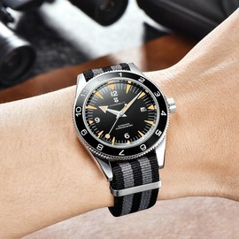 Corgeut 6013-NY Luxury Automatic Mechanical Self-Winding Men's Watch, Japanese Movement, 100M Waterproof, Nylon Strap, Date Display, Noctilucent - Stylish Timepiece for Men (Black-A)