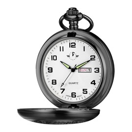 BOSHIYA Men's Hollow Quartz Pocket Watch Classic Arabic Digital Luminous dial & Date Pocket Watch with Chain Christmas Graduation Birthday Gift