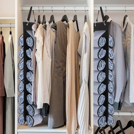 DHSFKBE Legging Organizer Storage, T-Shirt Organizer, Foldable Hanging Closet Organizer, Hanging Clothes Organizer with 16 Roll Compartments for Yoga Clothes, Shirt (Black)