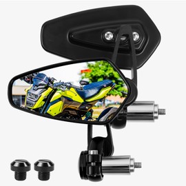 Gamazing Bar End Mirrors - 7/8" Handlebar Aux Mirror CNC Short Stem Black Arrow Style Include Plugs Universal Fit For Honda Grom MSX125 Ducati Monster Yamaha Dual Sport WR155 MT09 Scooter Vespa Bike