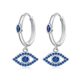 Evil Eye Earrings for Women Sterling Silver Blue Greek Evil Eye Hoop Earrings Dangle Drop Protection Leverback Amulet Turkish Jewelry Birthday Gifts