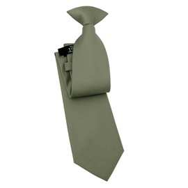DQT Men's Plain Twill Wedding Formal Clip On Tie - Sage