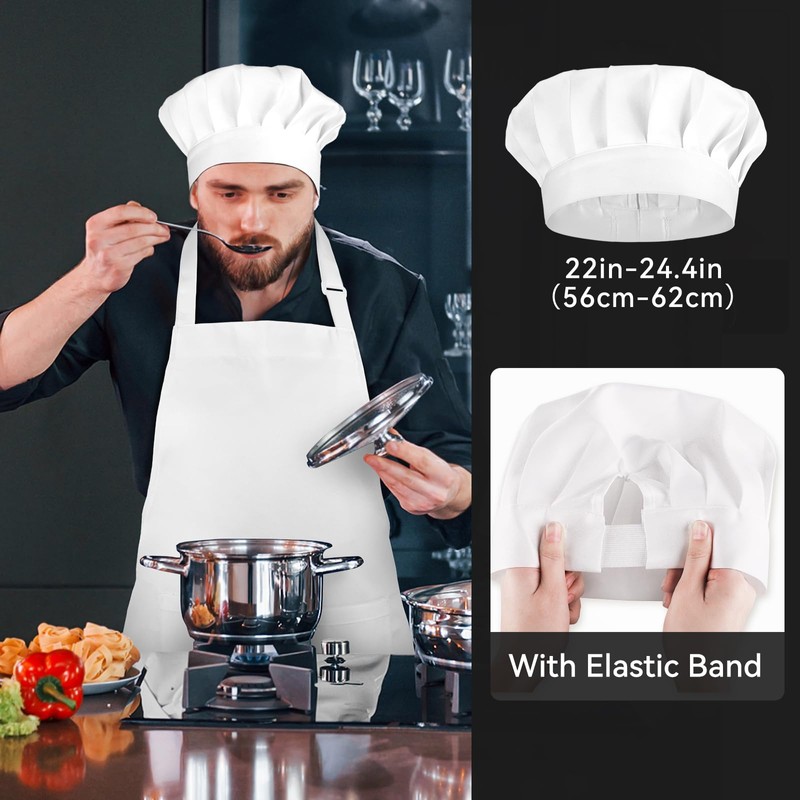 NLUS White Chef Hat and Apron, Adjustable Chef Costume Set,