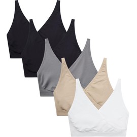 Suekaphin 5pack Nursing Bra Maternity Bra Breastfeeding Sleeping/Sleep Bra Pregnancy Women's Seamless Bralette Wirefree,XLarge,Sort-D