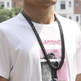 ROWIN&CO Men's Necklace Stainless Steel Curb Chain Black Chain Hip Hop Jewellery Miami Cuban Chain 18-35 Inch 15 mm • Cuban Link Chain Personality Link Chain, Stainless Steel, No Gemstone