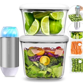 Dreamealthy Auto Vacuum Seal Containers 1L+1.5L with Compact Handheld Vacuum Sealer, 2 Vacuum Zipper Bags, One-Touch Sealing, BPA Free Tritan, Airtight Food Storage Container with Lid also for Liquids