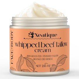 100% Grass Fed Beef Tallow for Skin Care by Neatique | Face & Body | Whipped Moisturizer for Skin | with Organic Beeswax & Organic Honey Balm | All Natural Formula, 2.13oz (Orange)