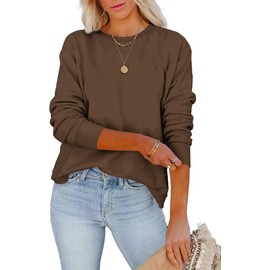 Pkabogbi Womens Crewneck Sweatshirts Fall Fashion Clothes Teen Girls Cute Preppy Outfits 2024 Coffee X-Large
