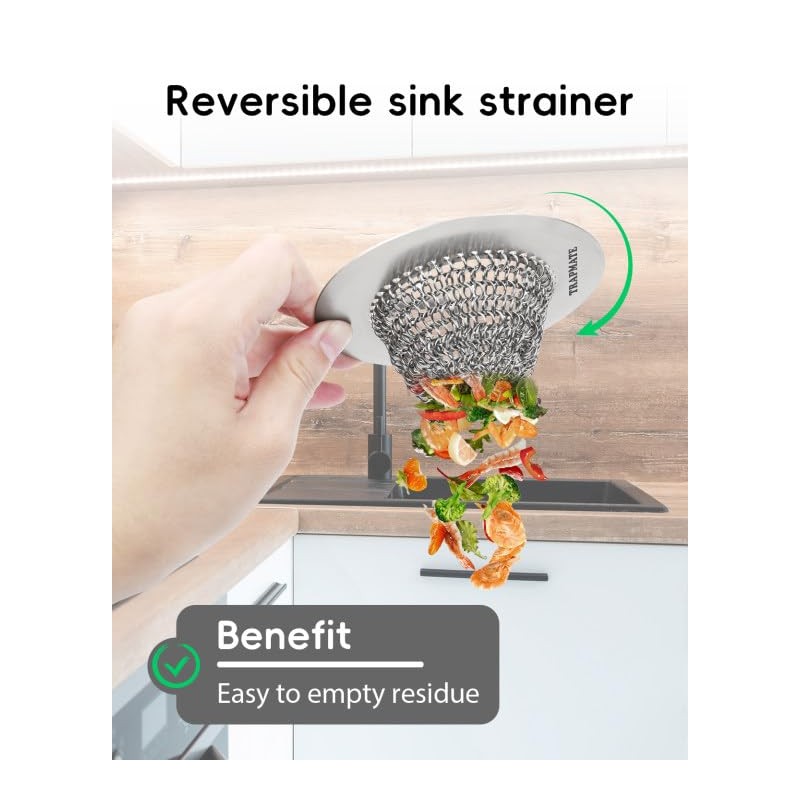 TRAPMATE Kitchen Sink Drain Strainer & Sink Stopper, Revolutionary Stainless