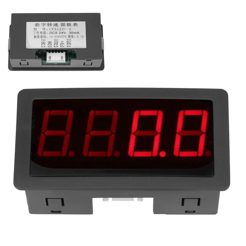 4-stellige Digitale LED-Tachometer, Drehzahlgeschwindigkeitsmesser mit Hall-Näherungssensor, NPN/PNP-Eingang, Rot/Blau-Display, 10-9999RPM-Bereich (Rot)