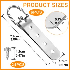 CTEAKOP 6 Pcs Picture Hanger, D Rings Heavy Duty, D Ring Picture Hangers with 24 Pcs Screws, Picture Hanging Hooks for Clock, Mirror, Paintings (Sliver, 4 Holes)