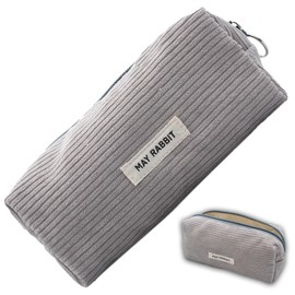 JJHXM Pencil case, pencil case, pencil case, corduroy fabric, pencil case with practical zip, pencil case black, pencil case teenager, study pencil case for school, gray, Grey