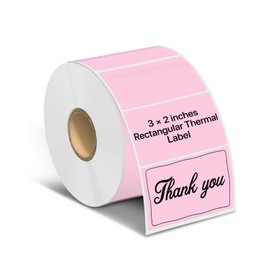 TuSamper Rectangle Thermal Label Stickers, 3"×2" (76.2mm x 50.8mm) Thermal Stickers Self-Adhesive Direct Thermal Stickers Labels Compatible with Thermal Label Printers, 500 Labels/Roll, Pink