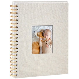 Vienrose DIY Photo Album, 28 x 20.5 cm, DIY Scrapbook Spiral Album with 40 White Pages, Linen Photo Album for Sticking in for Families, Baby, Wedding, Anniversary, Birthday, Beige