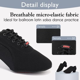 HIPPOSEUS Lateinische Tanzschuhe für Damen, Schnürung mit geschlossener Spitze, niedriger Absatz, moderner Tanztrainer und Sauce, Absatz 5 cm schwarz, 42 EU