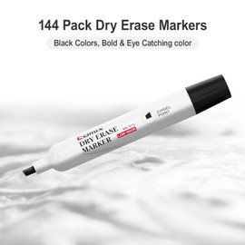 Comix Dry Erase Markers, Black Color, 4 Sets of 36 Markers, 144 Markers Total, Chisel Tip Whiteboard Makrers for Teachers Office & School Supplies