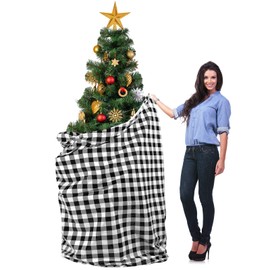 Large Christmas Tree Storage Bag Jumbo Christmas Tree Removal and Disposal Bag Plastic Bag Waterproof Xmas Tree Cover Upright for Xmas Tree Ornament (Black and White,7.5 ft)