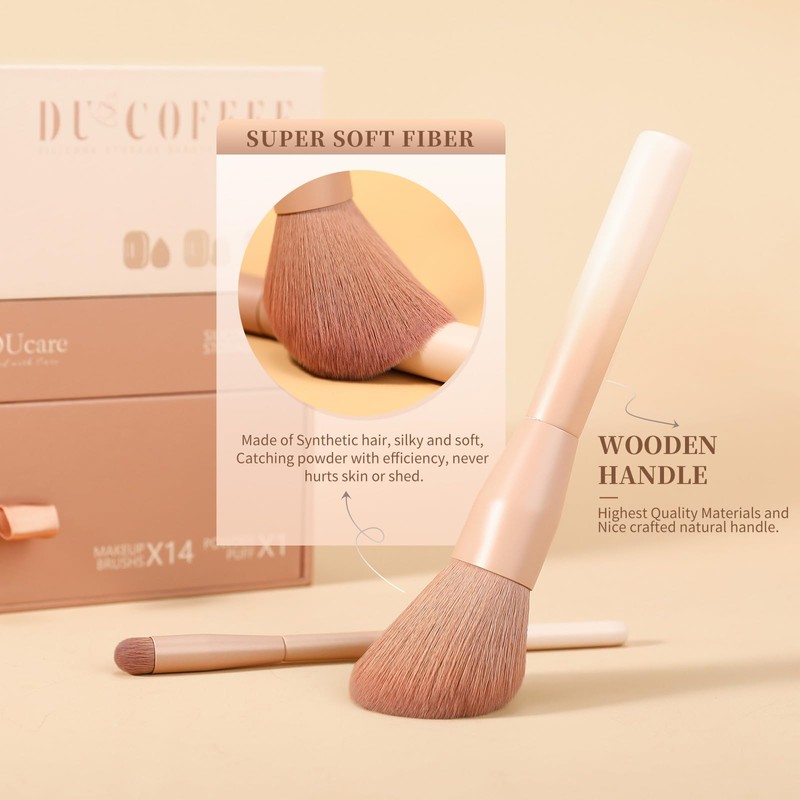 DUcare Makeup Brushes 14Pcs Coffee Series Makeup Brush set with