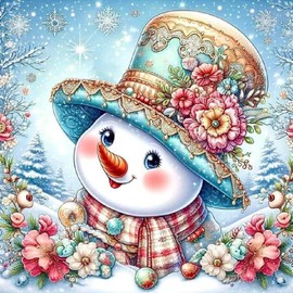 askkqtx Christmas Diamond Art Kits for Adults,Christmas Snowman Flowers Diamond Painting Kits Full Drill Crystal Rhinestone Gem Art Craft Kits for Home Wall Decor 12X12Inch