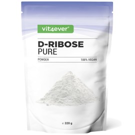 D-Ribose Powder - 320 g - 80 Daily Servings with 4 g (2.6 Months Supply) - Natural from Fermentation - Laboratory Tested - Pure & No Additives - High Dose - Natural - Vegan